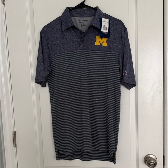 Champion Other - Champion Michigan Wolverines Embroidered Men's Navy Gray Striped Polo Shirt Sz S